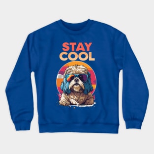 Cute Shih Tzu Stay Cool With Sunglasses Retro Hip Design Crewneck Sweatshirt